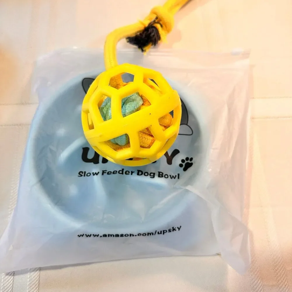 Dog Rope Toy and Dog Food Dish Slow Dog Feeder